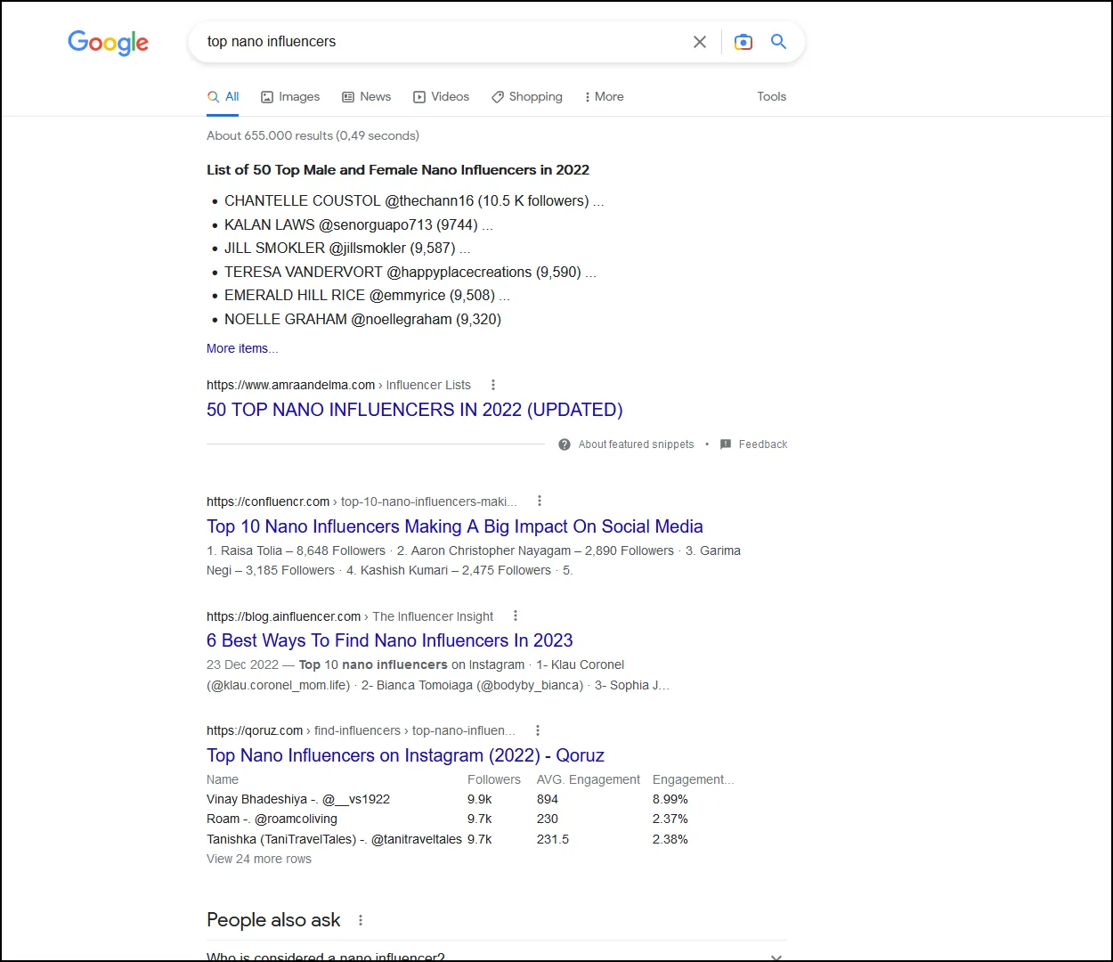 Screenshot from a Google Search Result for