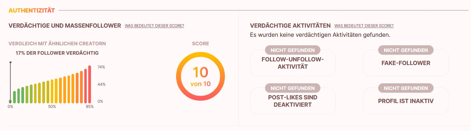 Authetizitätsanalyse eines Influencers in der influData App