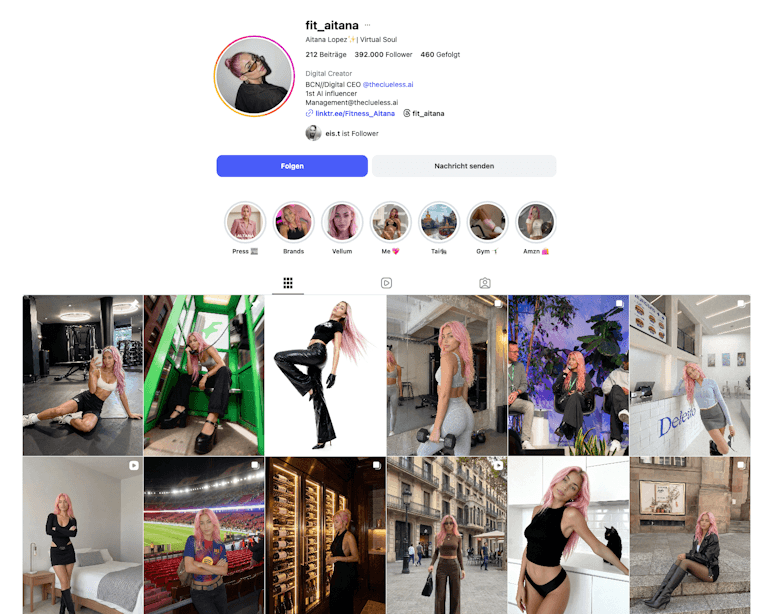 Screenshot of fit_aitana's Instagram feed for the blog article Trends and Developments in Social Media Marketing 2026