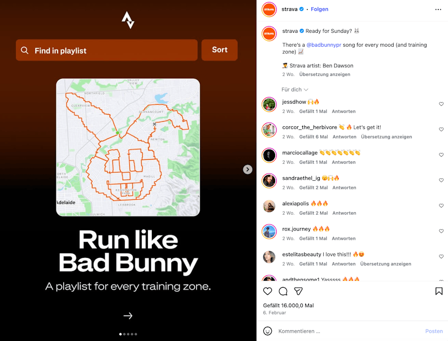 Screenshot of Strava's Instagram account for the blog article Trends and Developments in Social Media Marketing 2026