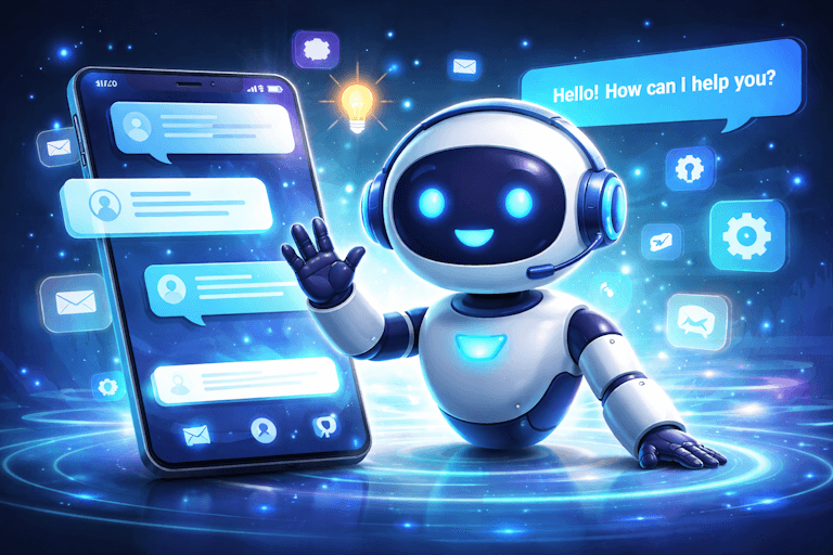 A chatbot or companion alongside a cell phone as a trend in social media marketing in 2026
